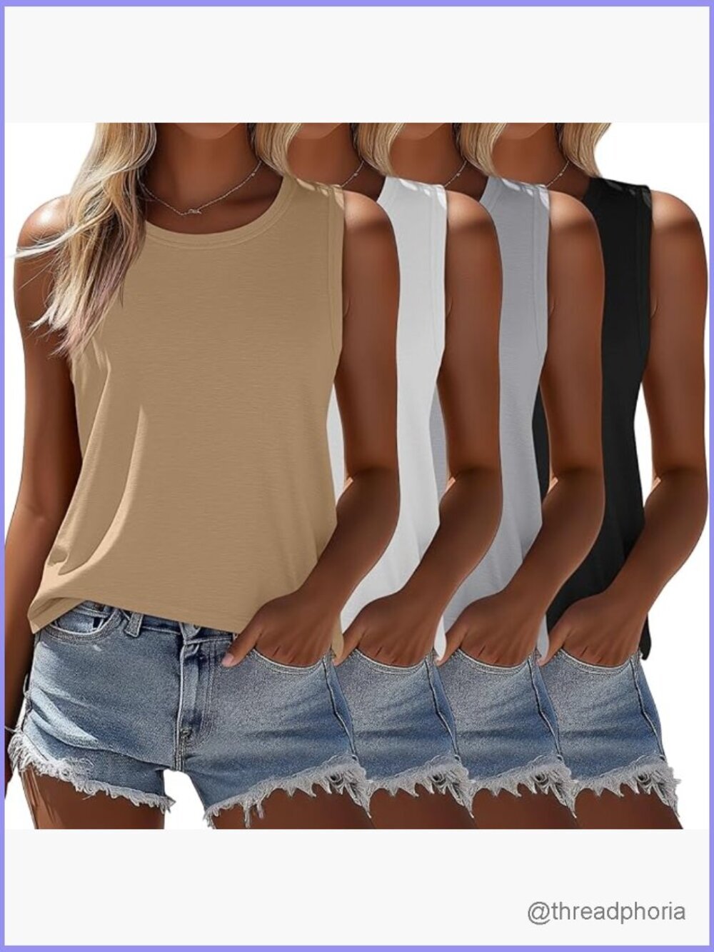4 Pack Sleeveless Tank Tops Crew Neck Loose Fit Summer Tunic Tees